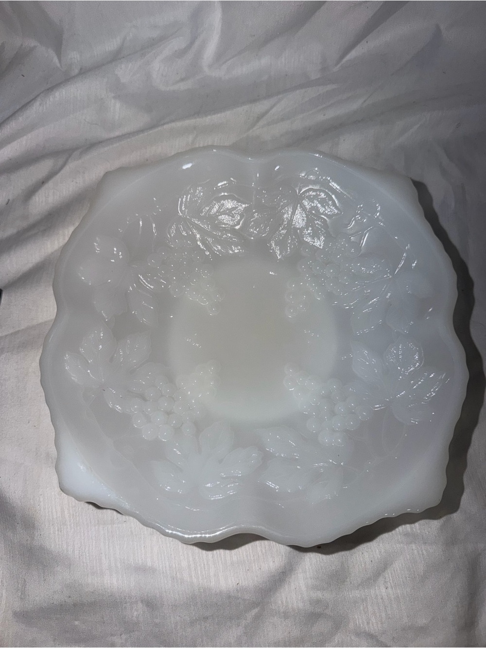Vintage Anchor Hocking "Harvest Grape" Milk Glass Footed Centerpiece Bowl